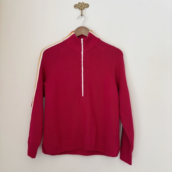 Marine Layer X Lost & Found Retro Snowbird Stripe 1/4 Zip Sweater Medium Red - Picture 2 of 9